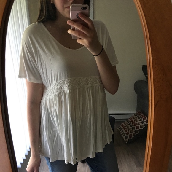 Tops - White babydoll tee with crochet detail